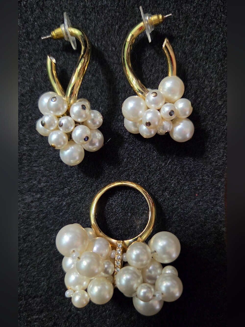 Swarovski Pearl Cluster Earrings & Ring Set